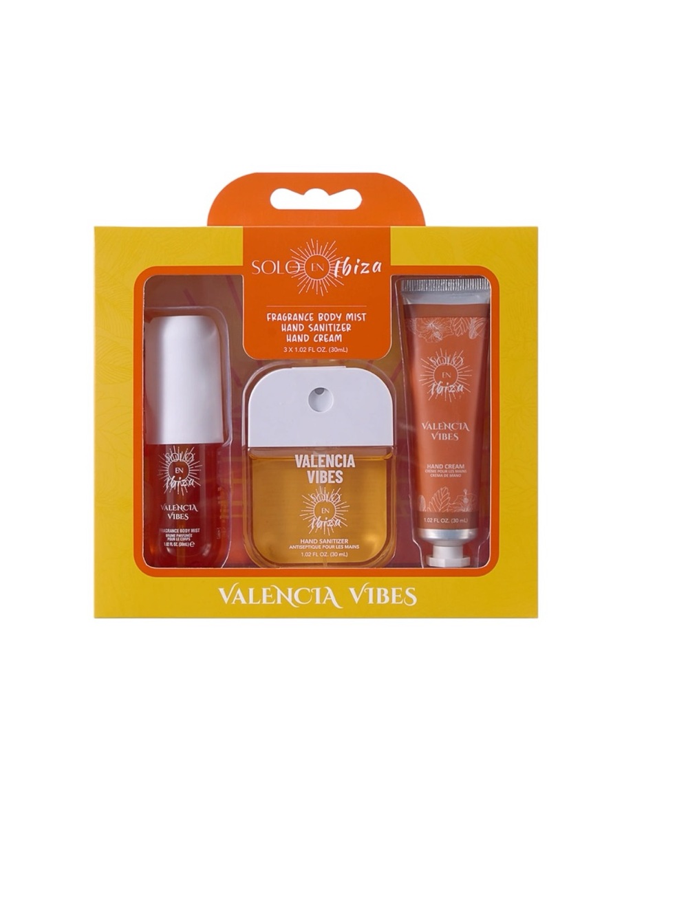 Solo en Ibiza Valencia Vibes 3pc Gift Set Body Mist Hand Sanitizer Hand Cream